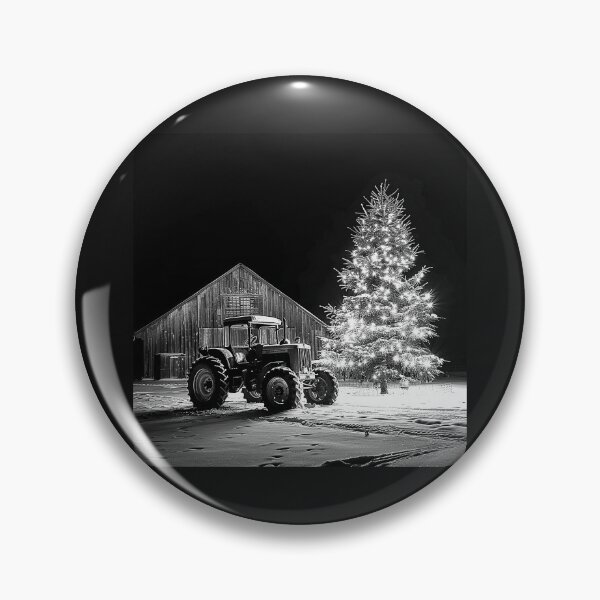 Item preview, Christmas Tractor Beside a Glowing Tree – Black and White Farm Art designed and sold by inkoutninja.