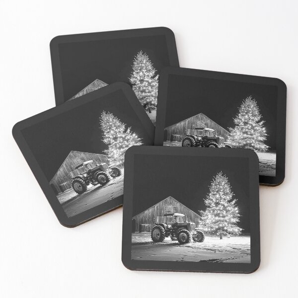 Item preview, Christmas Tractor Beside a Glowing Tree – Black and White Farm Art designed and sold by inkoutninja.