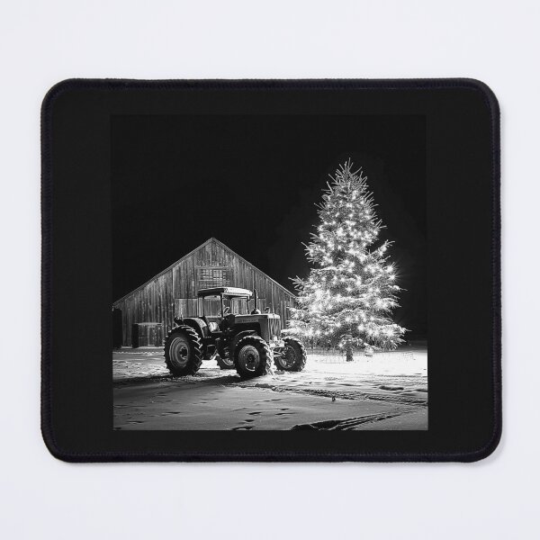 Item preview, Christmas Tractor Beside a Glowing Tree – Black and White Farm Art designed and sold by inkoutninja.