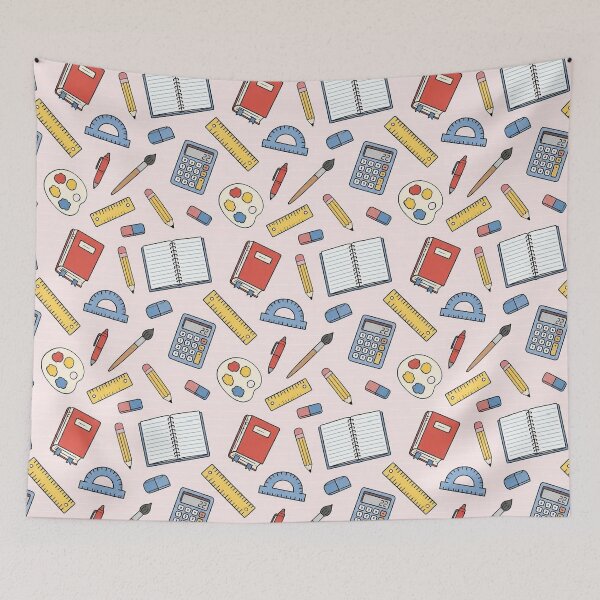 Item preview, Cute Pastel Pink School Supplies Pattern Aesthetic Desk Mat designed and sold by FestivityFinds.
