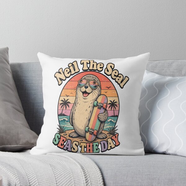 Item preview, Neil the Seal Surfing Retro Vintage T-Shirt | Cute Ocean Animal Beach Design designed and sold by Art Wave Studio.