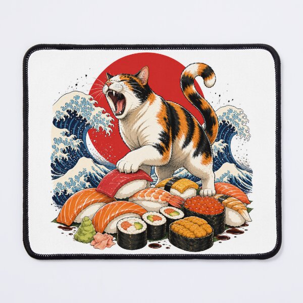 Item preview, Roaring Calico Cat on Sushi Feast | Japanese Wave Art designed and sold by Aguri-tei.