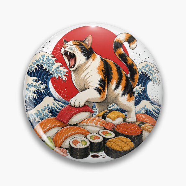Item preview, Roaring Calico Cat on Sushi Feast | Japanese Wave Art designed and sold by Aguri-tei.