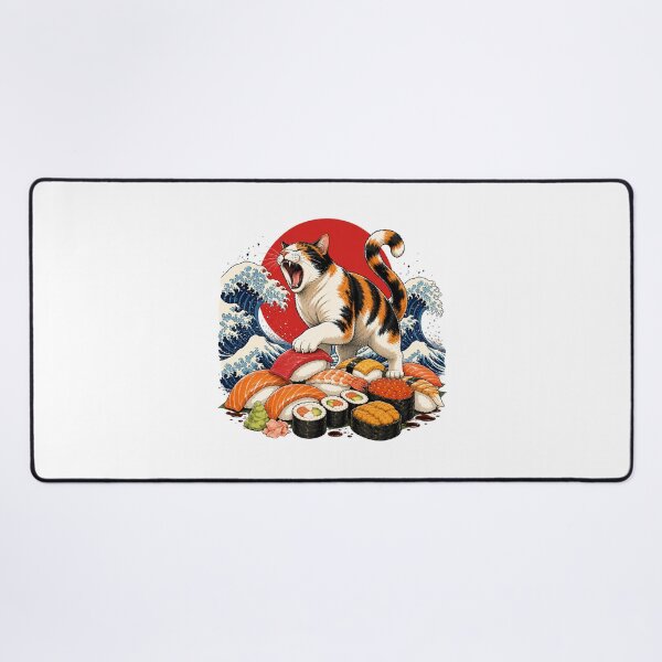 Item preview, Roaring Calico Cat on Sushi Feast | Japanese Wave Art designed and sold by Aguri-tei.