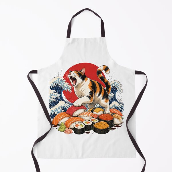 Item preview, Roaring Calico Cat on Sushi Feast | Japanese Wave Art designed and sold by Aguri-tei.