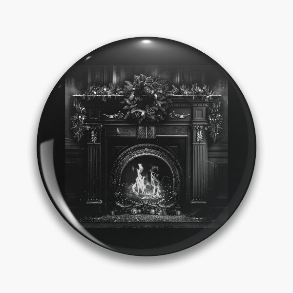 Item preview, Cozy Christmas Fireplace with Wreath – Black and White Holiday Art designed and sold by inkoutninja.