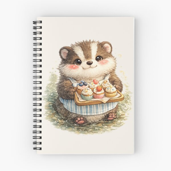 Item preview, Kawaii Badger Baker with Cupcakes Watercolor Cute Cottagecore Animal Illustration designed and sold by MagicMakerPh.