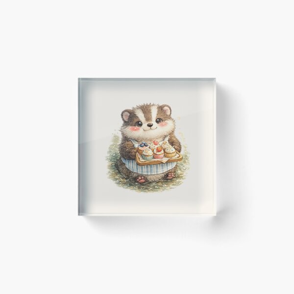 Item preview, Kawaii Badger Baker with Cupcakes Watercolor Cute Cottagecore Animal Illustration designed and sold by MagicMakerPh.