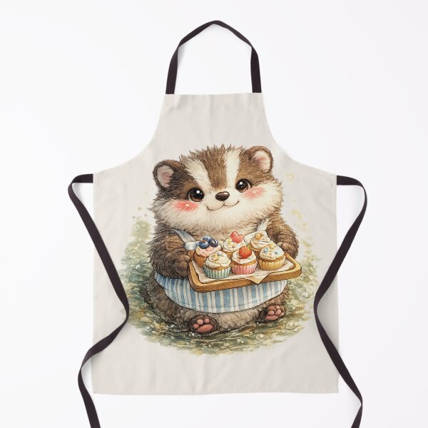 Item preview, Kawaii Badger Baker with Cupcakes Watercolor Cute Cottagecore Animal Illustration designed and sold by MagicMakerPh.