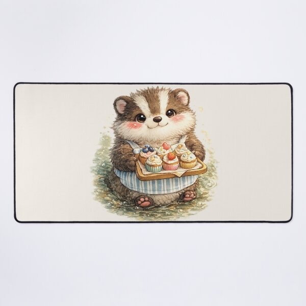 Item preview, Kawaii Badger Baker with Cupcakes Watercolor Cute Cottagecore Animal Illustration designed and sold by MagicMakerPh.