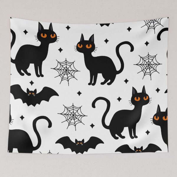 Item preview, Cute Black Cat Halloween Pattern | Spooky Bats & Spider Webs | Kawaii Seamless Halloween Design designed and sold by RJACreative.
