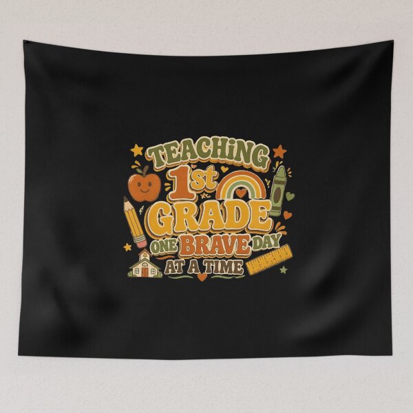 Item preview, Retro Groovy Teaching 1st Grade One Brave Day At A Time Teacher T-Shirt designed and sold by FestivityFinds.