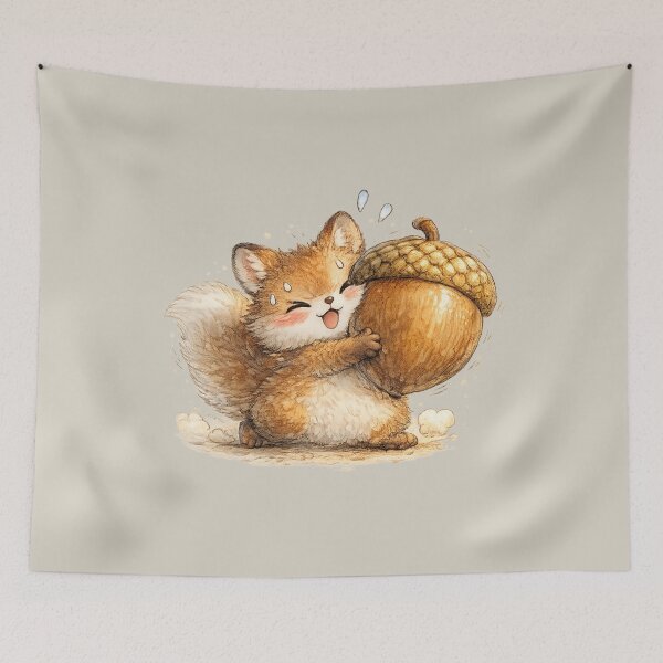 Item preview, Kawaii Squirrel Carrying Giant Acorn Funny Woodland Watercolor Chibi Illustration designed and sold by MagicMakerPh.
