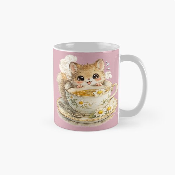 Item preview, Ratón kawaii en taza de té, acuarela, ilustración linda de animal del bosque estilo cottagecore designed and sold by MagicMakerPh.