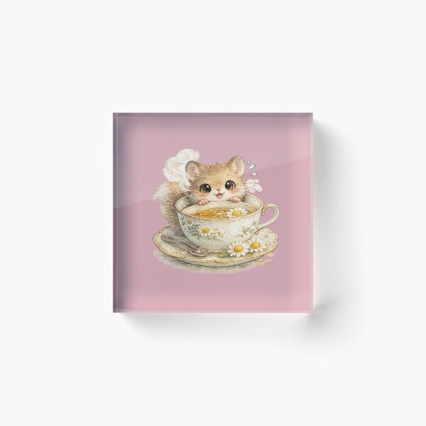 Item preview, Kawaii Mouse in Teacup Watercolor Cute Cottagecore Woodland Animal Illustration designed and sold by MagicMakerPh.
