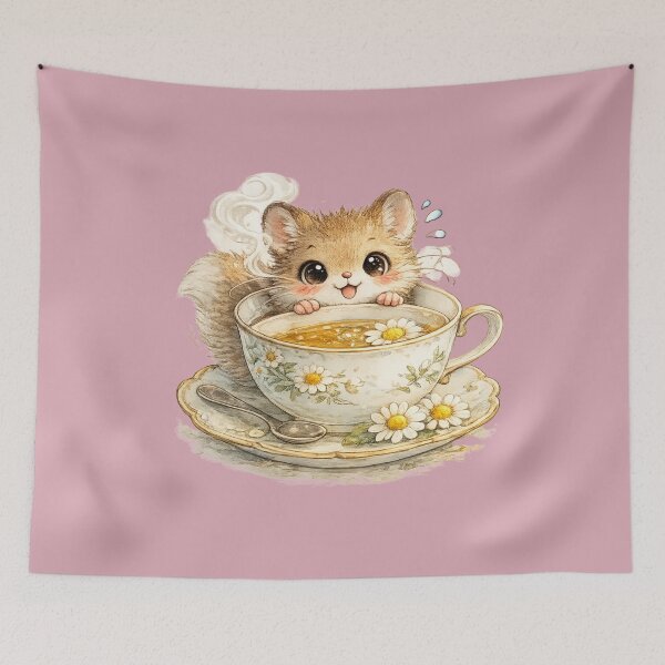 Item preview, Kawaii Mouse in Teacup Watercolor Cute Cottagecore Woodland Animal Illustration designed and sold by MagicMakerPh.