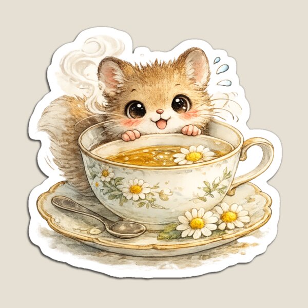 Item preview, Kawaii Mouse in Teacup Watercolor Cute Cottagecore Woodland Animal Illustration designed and sold by MagicMakerPh.