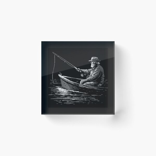 Item preview, Old Fisherman in a Rowboat – Black and White Fishing Art designed and sold by inkoutninja.