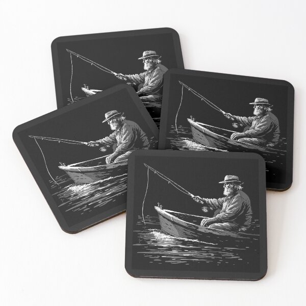 Item preview, Old Fisherman in a Rowboat – Black and White Fishing Art designed and sold by inkoutninja.