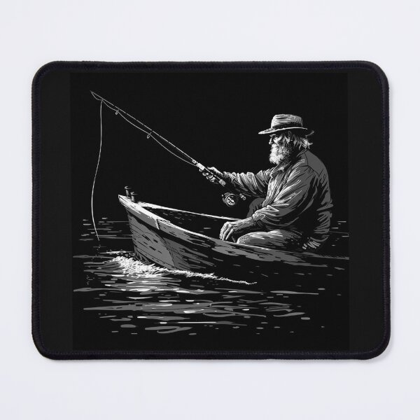 Item preview, Old Fisherman in a Rowboat – Black and White Fishing Art designed and sold by inkoutninja.