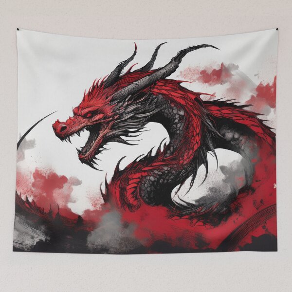 Item preview, Red Dragon Sumi-e | Japanese Dragon Illustration in Black and White Ink designed and sold by Tsuiho_art.
