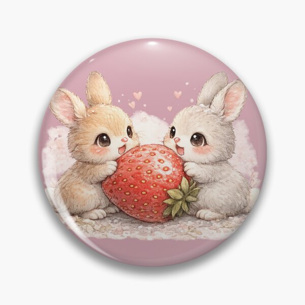 Item preview, Kawaii Rabbits Sharing Giant Strawberry Cute Watercolor Bunny Couple Illustration designed and sold by MagicMakerPh.