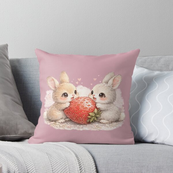Item preview, Kawaii Rabbits Sharing Giant Strawberry Cute Watercolor Bunny Couple Illustration designed and sold by MagicMakerPh.