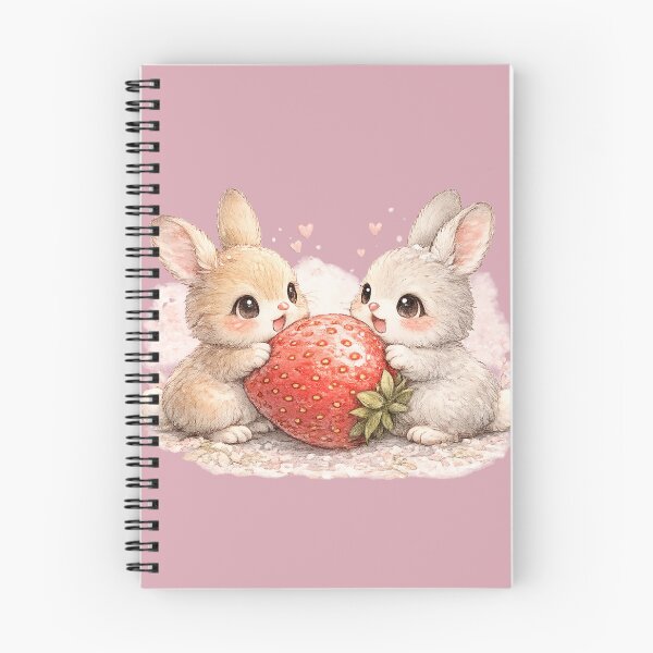 Item preview, Kawaii Rabbits Sharing Giant Strawberry Cute Watercolor Bunny Couple Illustration designed and sold by MagicMakerPh.