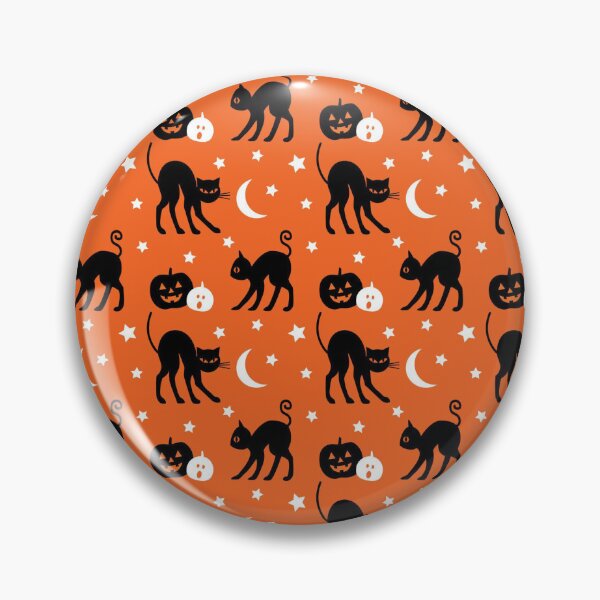 Item preview, Cute Black Cat Halloween Pattern | Orange Spooky Seamless Print | Pumpkins, Moon & Bats Design designed and sold by RJACreative.
