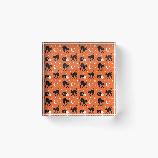 Item preview, Cute Black Cat Halloween Pattern | Orange Spooky Seamless Print | Pumpkins, Moon & Bats Design designed and sold by RJACreative.