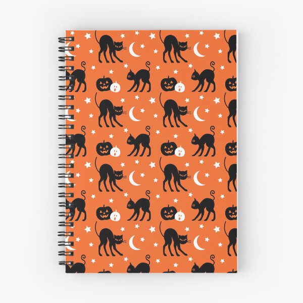 Item preview, Cute Black Cat Halloween Pattern | Orange Spooky Seamless Print | Pumpkins, Moon & Bats Design designed and sold by RJACreative.