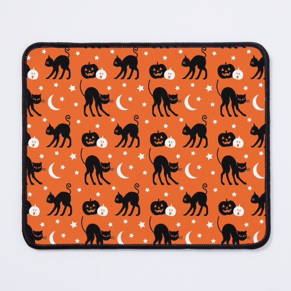 Item preview, Cute Black Cat Halloween Pattern | Orange Spooky Seamless Print | Pumpkins, Moon & Bats Design designed and sold by RJACreative.