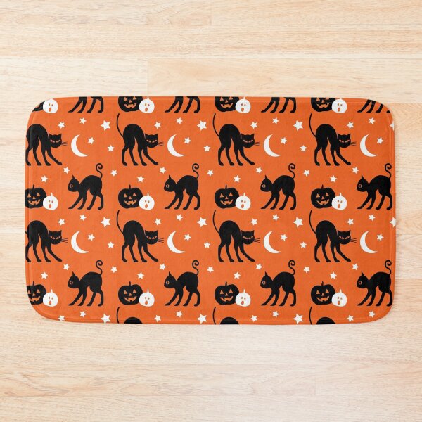 Item preview, Cute Black Cat Halloween Pattern | Orange Spooky Seamless Print | Pumpkins, Moon & Bats Design designed and sold by RJACreative.