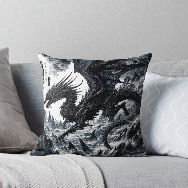 Item preview, Dynamic Black Fantasy Dragon - Black and White Ink Illustration designed and sold by Tsuiho_art.