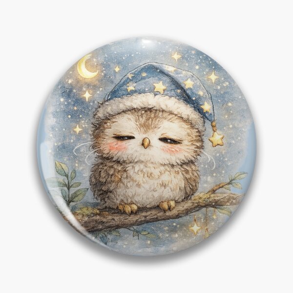 Item preview, Kawaii Baby Owl Night Watercolor Cute Sleepy Woodland Animal Illustration designed and sold by MagicMakerPh.