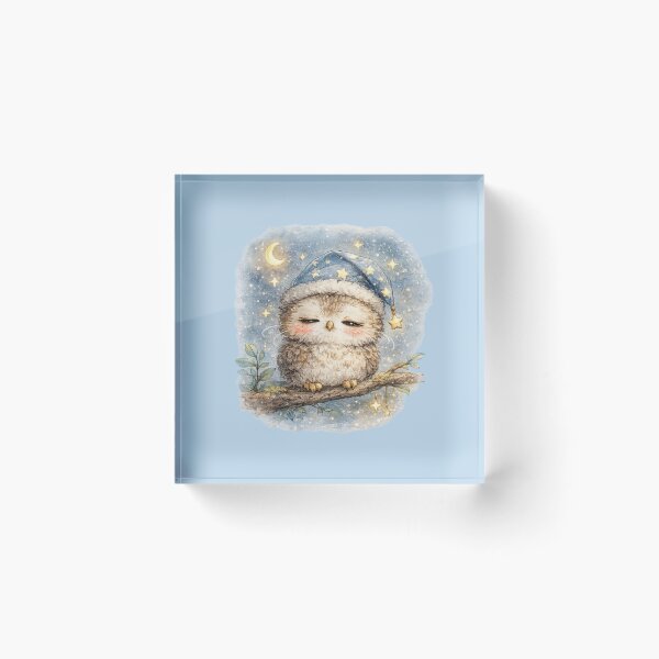 Item preview, Kawaii Baby Owl Night Watercolor Cute Sleepy Woodland Animal Illustration designed and sold by MagicMakerPh.