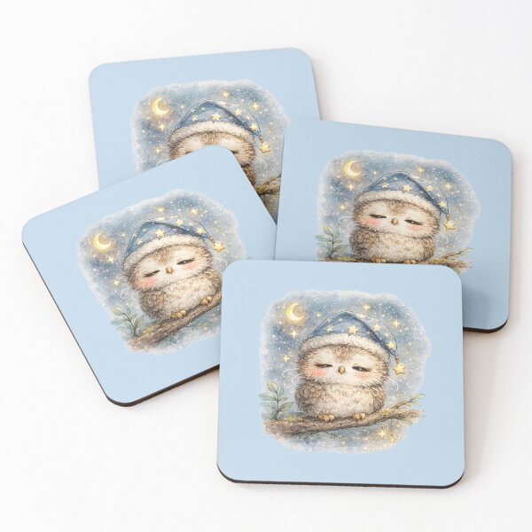 Item preview, Kawaii Baby Owl Night Watercolor Cute Sleepy Woodland Animal Illustration designed and sold by MagicMakerPh.