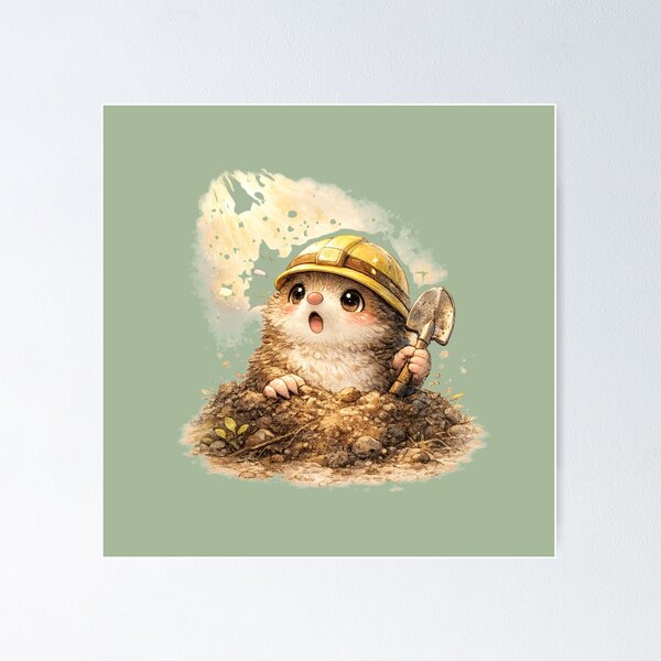 Item preview, Kawaii Mole Builder Watercolor Cute Chibi Woodland Animal Illustration designed and sold by MagicMakerPh.