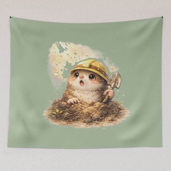 Item preview, Kawaii Mole Builder Watercolor Cute Chibi Woodland Animal Illustration designed and sold by MagicMakerPh.