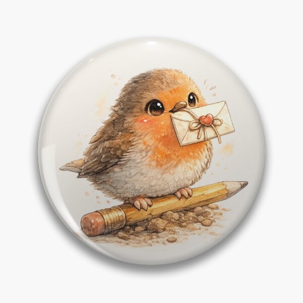 Item preview, Kawaii Robin Redbreast with Letter Watercolor Cute Bird Illustration for Nature Lovers designed and sold by MagicMakerPh.
