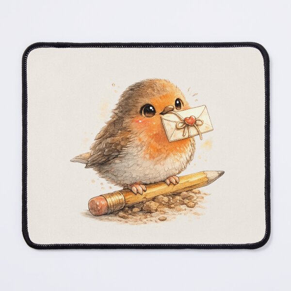 Artikelvorschau, Kawaii-Rotkehlchen mit Brief, Aquarell-Illustration eines niedlichen Vogels für Naturliebhaber entworfen und verkauft von MagicMakerPh.