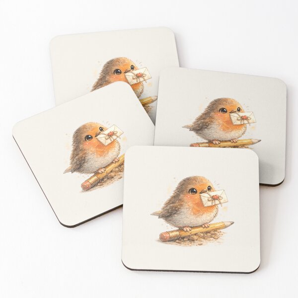 Item preview, Kawaii Robin Redbreast with Letter Watercolor Cute Bird Illustration for Nature Lovers designed and sold by MagicMakerPh.