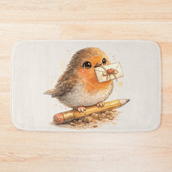 Item preview, Kawaii Robin Redbreast with Letter Watercolor Cute Bird Illustration for Nature Lovers designed and sold by MagicMakerPh.
