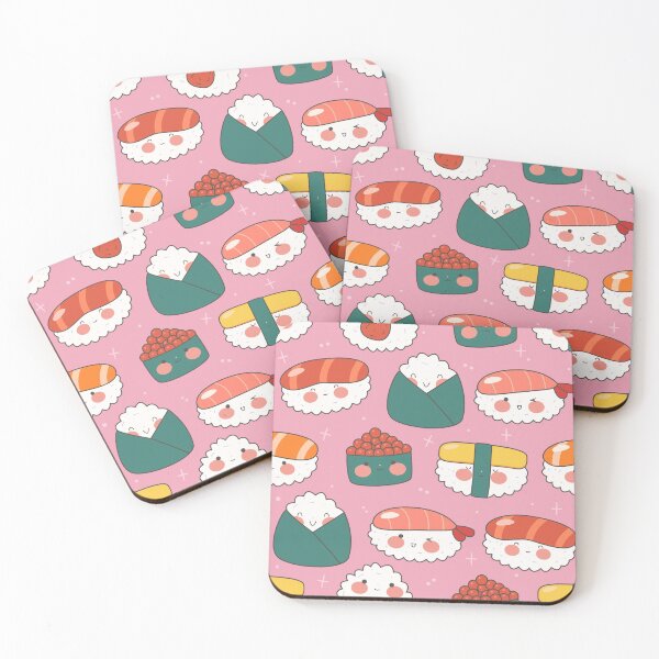Item preview, Cute Kawaii Sushi Pattern | Adorable Japanese Food Seamless Print | Happy Sushi & Onigiri Design designed and sold by RJACreative.