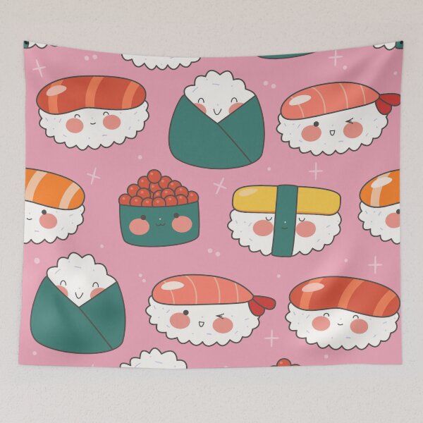 Item preview, Cute Kawaii Sushi Pattern | Adorable Japanese Food Seamless Print | Happy Sushi & Onigiri Design designed and sold by RJACreative.