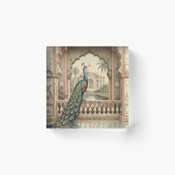 Item preview, Indian Peacock at the Taj Mahal | Mughal Palace Peacock Illustration | Vintage Indian Architecture | Lotus Garden Wall Art | Elegant Travel Decor | Heritage Gift designed and sold by RSDigitalPrintDesign.