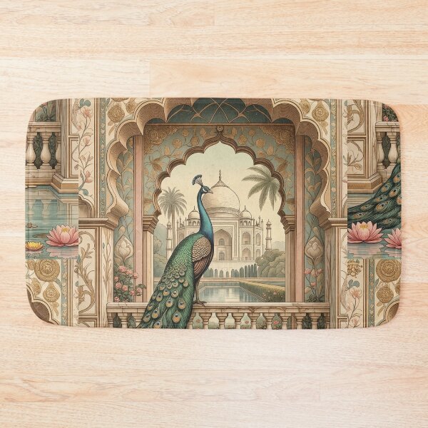 Item preview, Indian Peacock at the Taj Mahal | Mughal Palace Peacock Illustration | Vintage Indian Architecture | Lotus Garden Wall Art | Elegant Travel Decor | Heritage Gift designed and sold by RSDigitalPrintDesign.