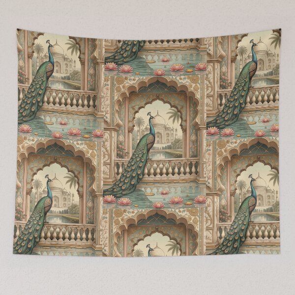 Item preview, Indian Peacock at the Taj Mahal | Mughal Palace Peacock Illustration | Vintage Indian Architecture | Lotus Garden Wall Art | Elegant Travel Decor | Heritage Gift designed and sold by RSDigitalPrintDesign.