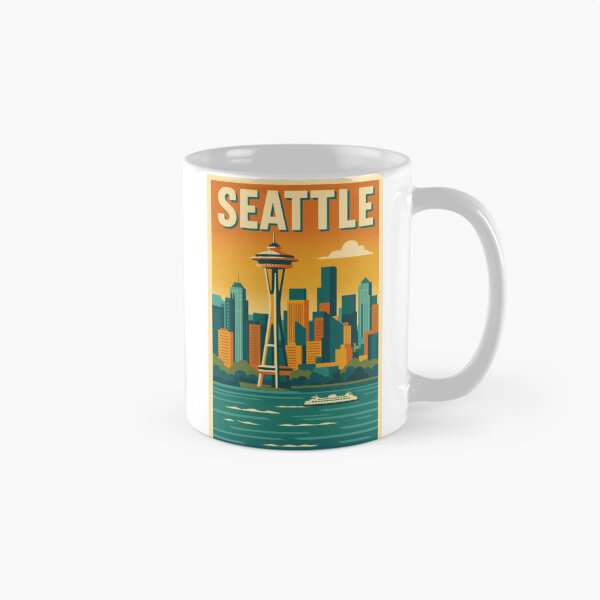 Item preview, Retro Pop Art Poster Illustration of Seattle | Bold Emerald City Print with Space Needle, Mount Rainier & Puget Sound Skyline | Vintage Pacific Northwest Wall Art Decor designed and sold by PaintedPixels01.
