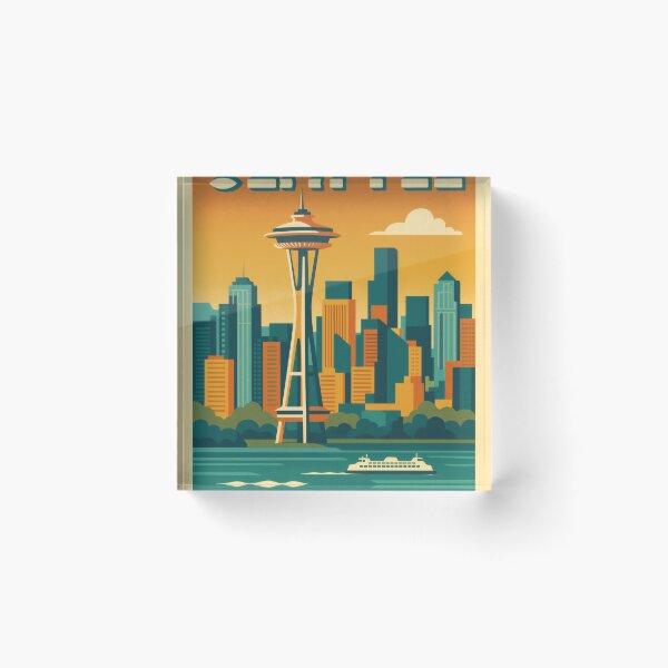 Item preview, Retro Pop Art Poster Illustration of Seattle | Bold Emerald City Print with Space Needle, Mount Rainier & Puget Sound Skyline | Vintage Pacific Northwest Wall Art Decor designed and sold by PaintedPixels01.